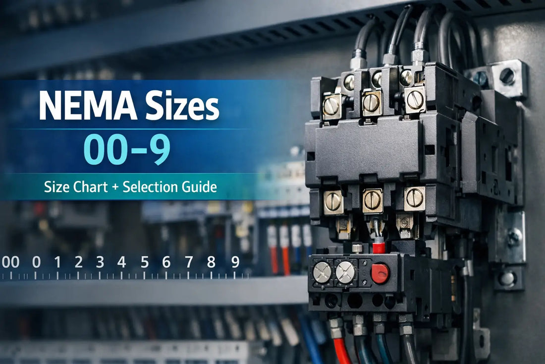 NEMA contactor size chart guide showing sizes 00 through 9