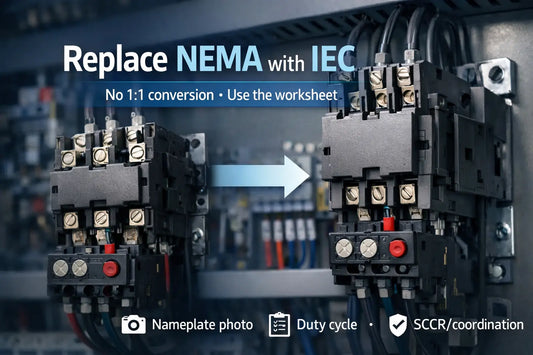 NEMA to IEC contactor replacement guide with worksheet and no 1:1 conversion